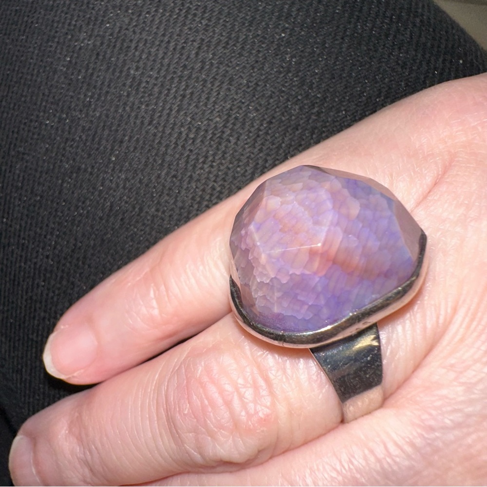 Opalized wood or dinosaur bone adjustable ring
